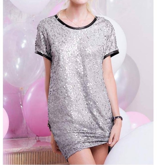 Victoria's Secret Dresses & Skirts - VICTORIA SECRET| Silver Sequin Shirt Dress
